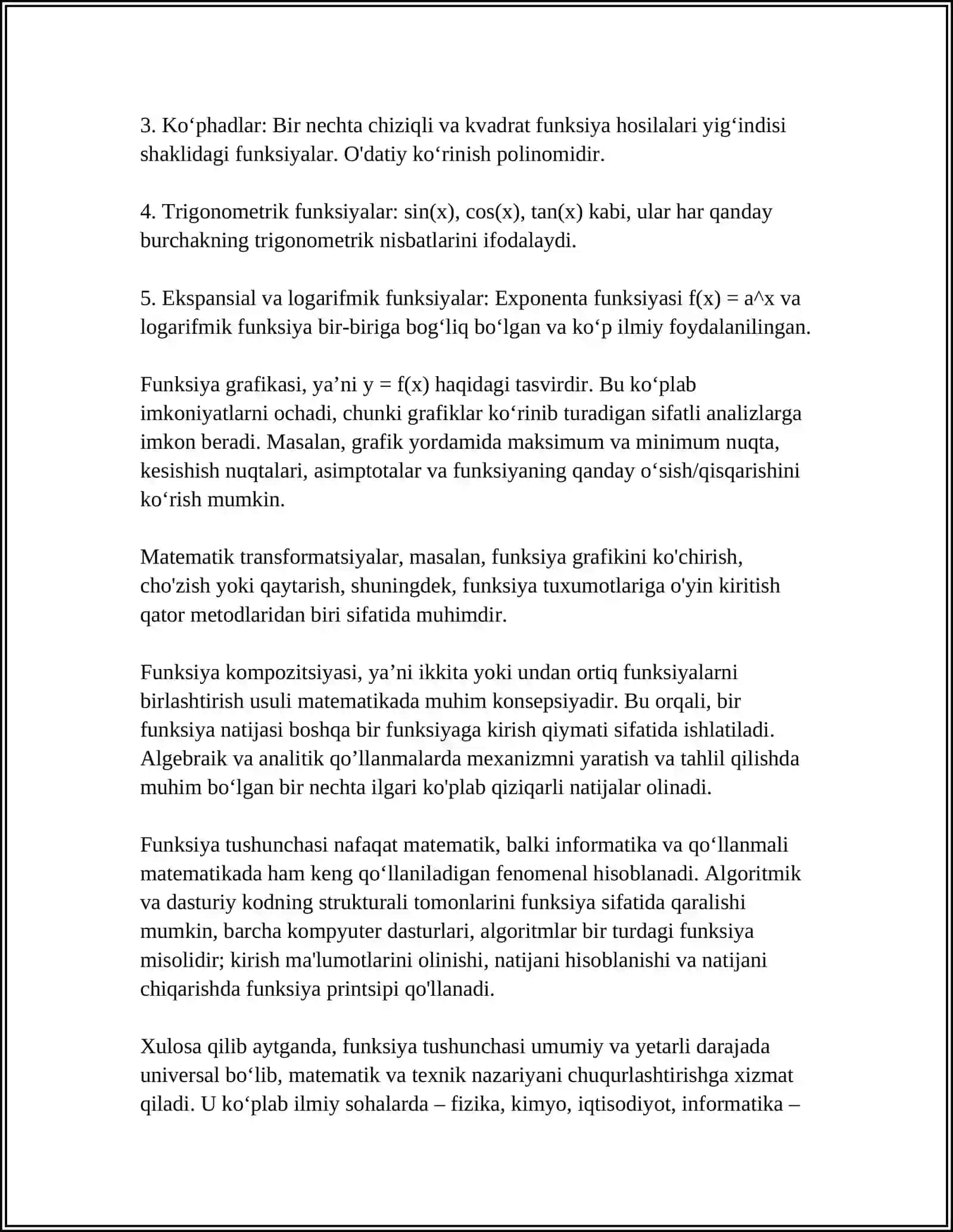 Funksiya va uning grafiki 4