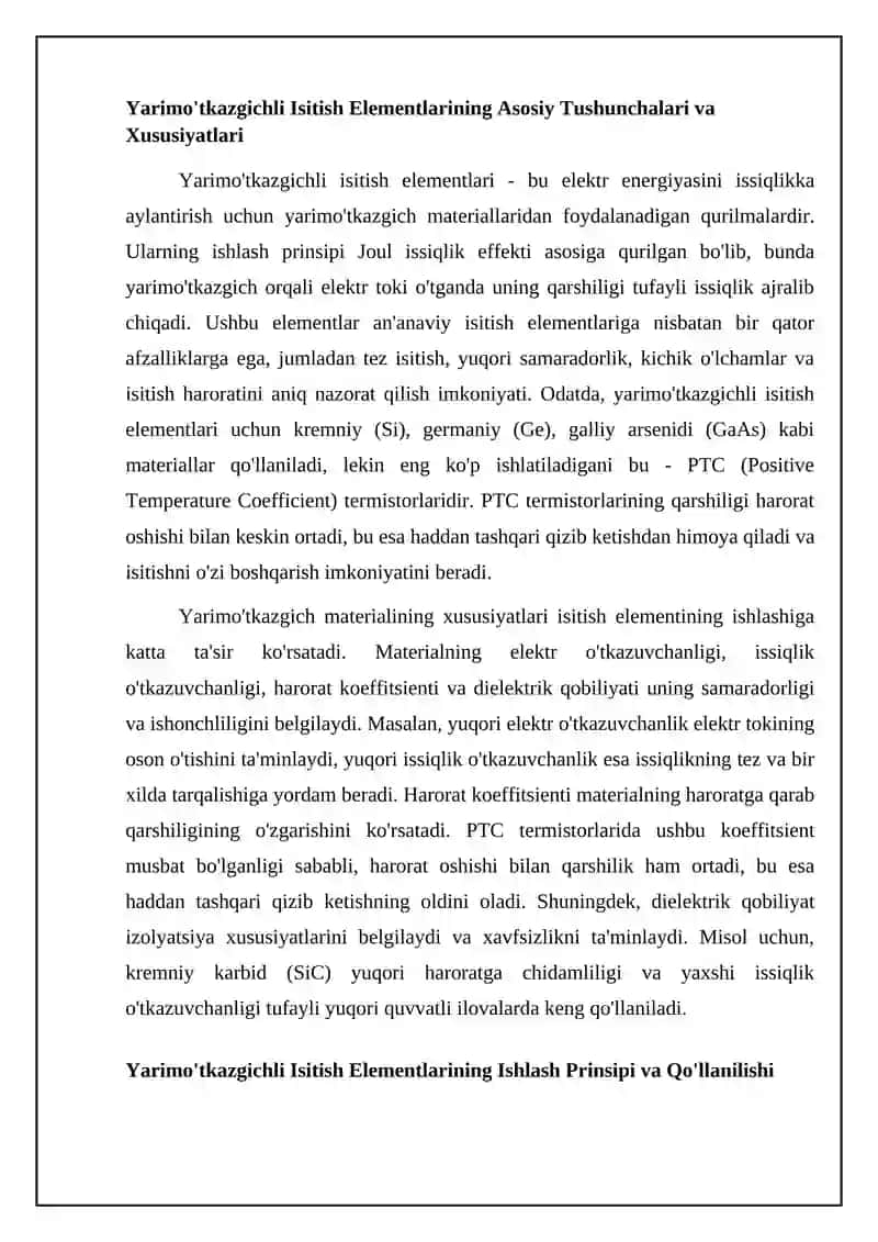 Yarimo'tkazgichli isitish elementlari: Asosiy tushunchalar va ishlash 4