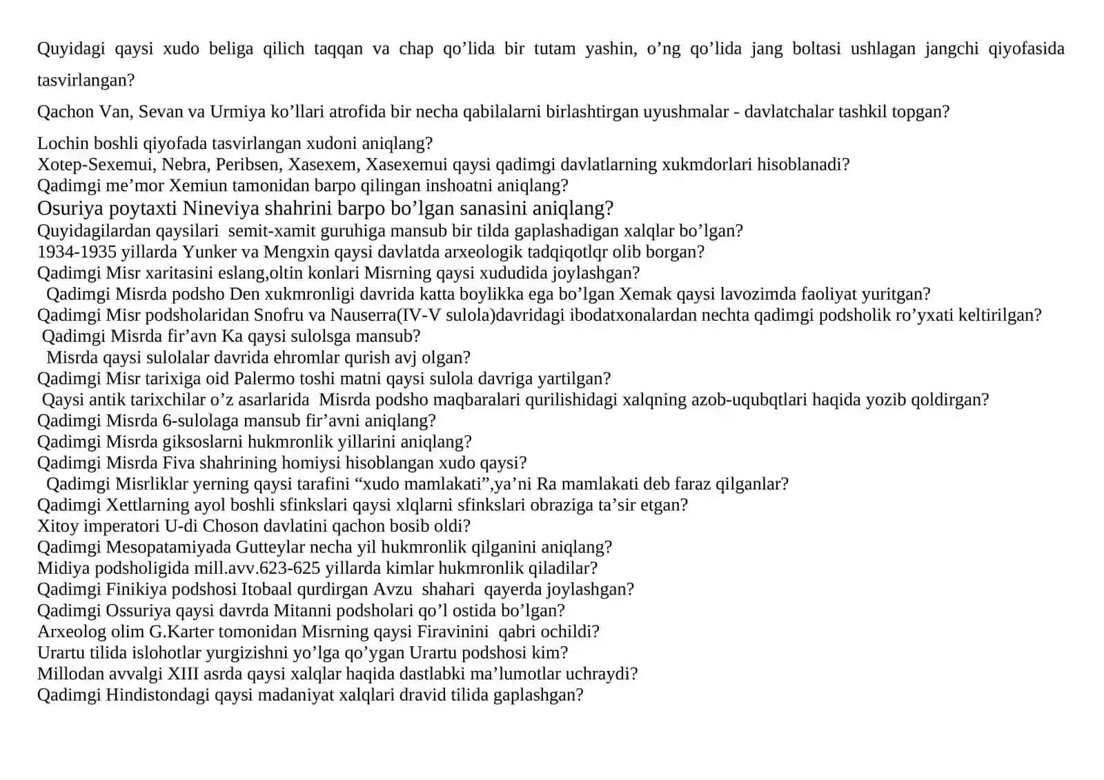 Jahon tarixi fanidan yakuniy nazorat savollari 4