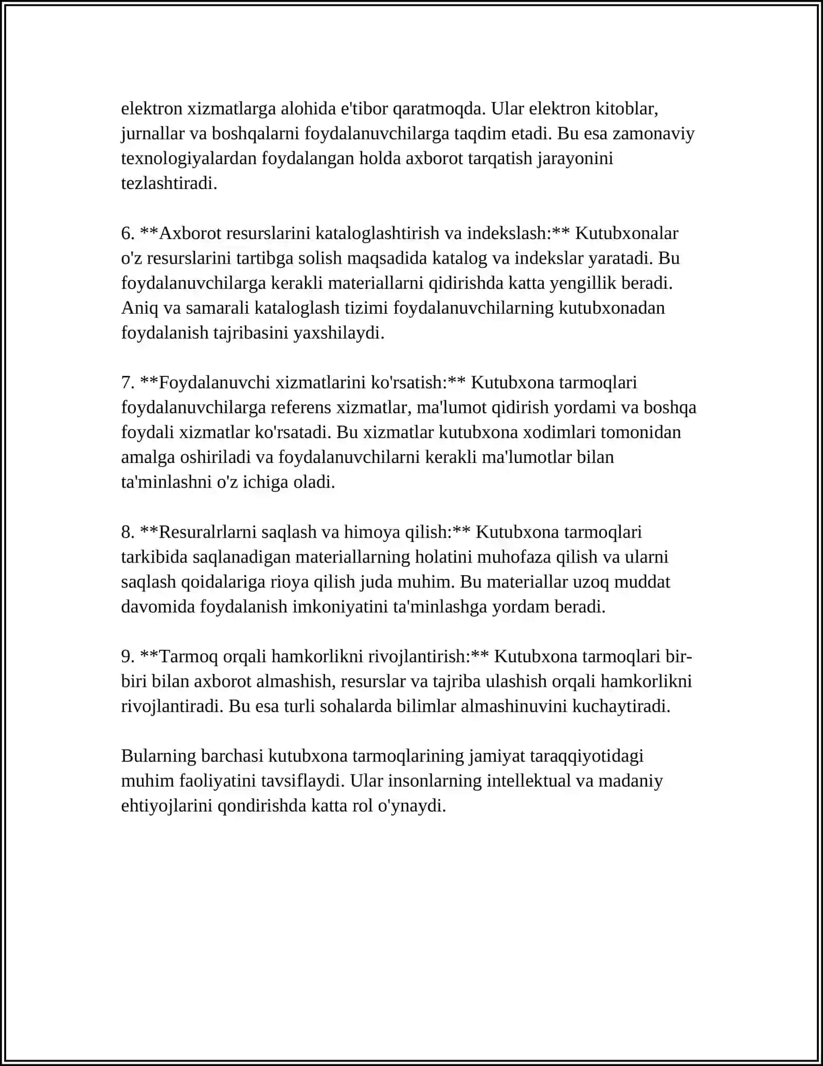 MUSTAQIL ISH Mavzu: RESPUBLIKA KUTUBXONA TARMOQLARI VA TIZIMLARI 4