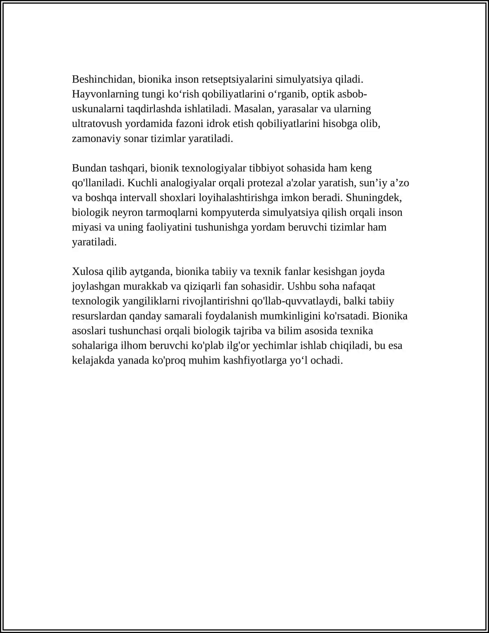 BIONIKA ASOSLARI VA UNI INSON HAYOTIDAGI O’RNI. TAJRIBA O’TKAZISH QURILMA VA O’LCHOV ASBOBLARINI TANLASH 4