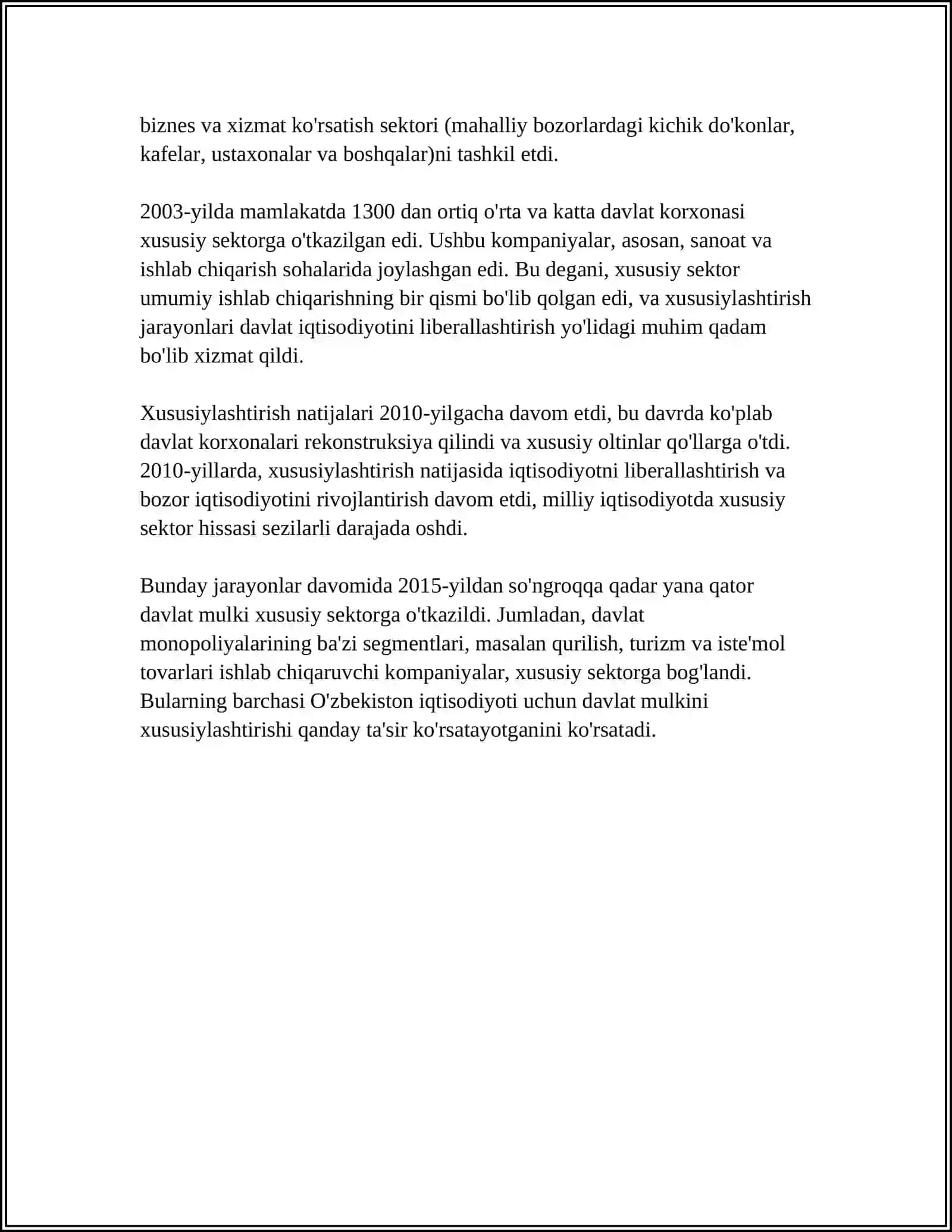 O‘ZBEKISTONDA XUSUSIYLASHTIRISH JARAYONLARINING BOSQICHLARI VA HOZIRGI HOLATI TAHLILI 4