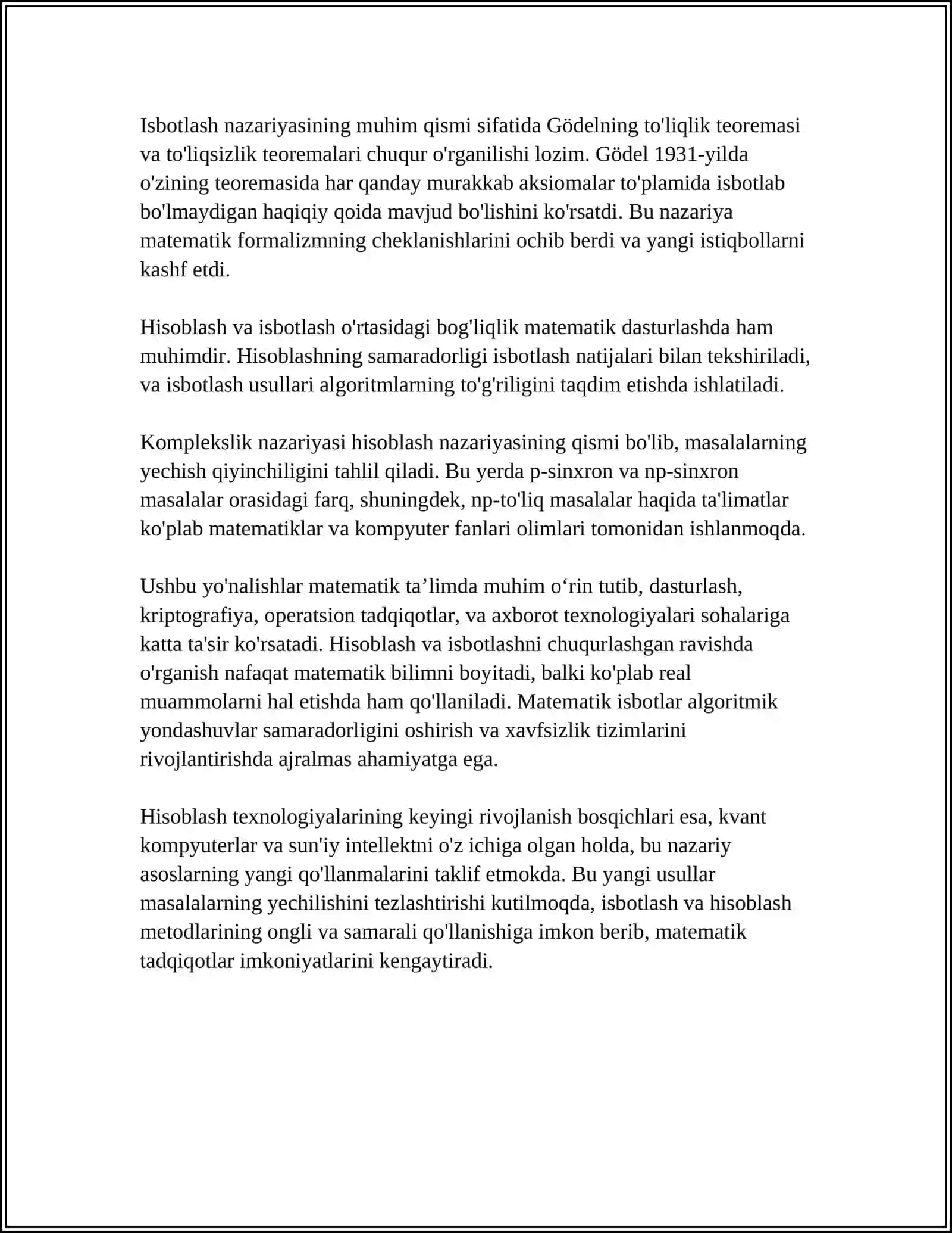 HISOBLASHGA VA ISBOTLASHGA DOIR MASALALAR YECHISH MAVZUSI YUZASIDAN REFERAT 4