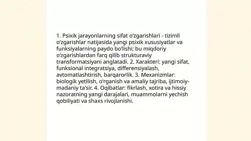 Shaxs rivojlanishi va psixik jarayonlarning sifat oʻzgarishlari xarakterikasi 4