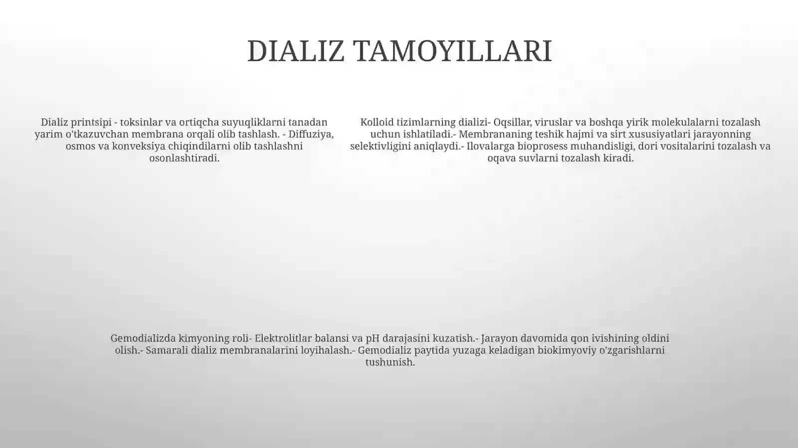 Kolloid Sistemalarni Dializ YoʻLi Bilan Tozalash. Gemodializni OʻTkazishda Kimyoni OʻRni 4