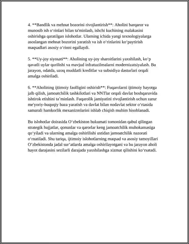 O'ZBEKISTONDA IJTIMOIY SOHADA AMALGA OSHIRILAYOTGAN OZGARISHLAR MAZMUN VA MOHIYATI 4