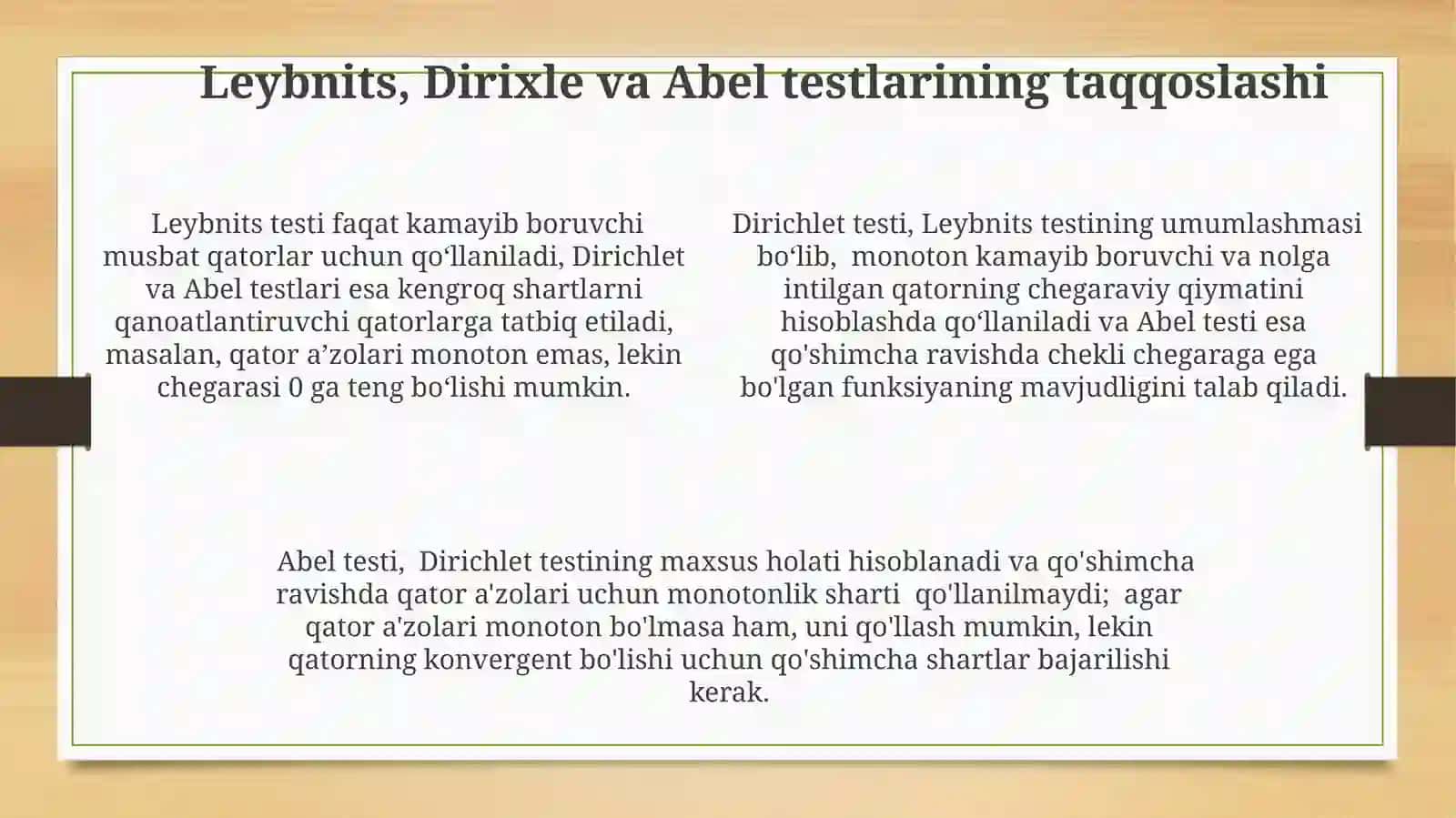 Muqobil Qatorlar va Ularning Yig'ilish Mezonlari 4