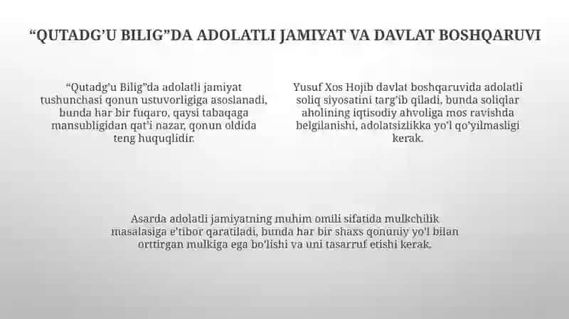 Yusuf Xos Hojibning iqtisodiy qarashlari va adolatli jamiyat idealari 4