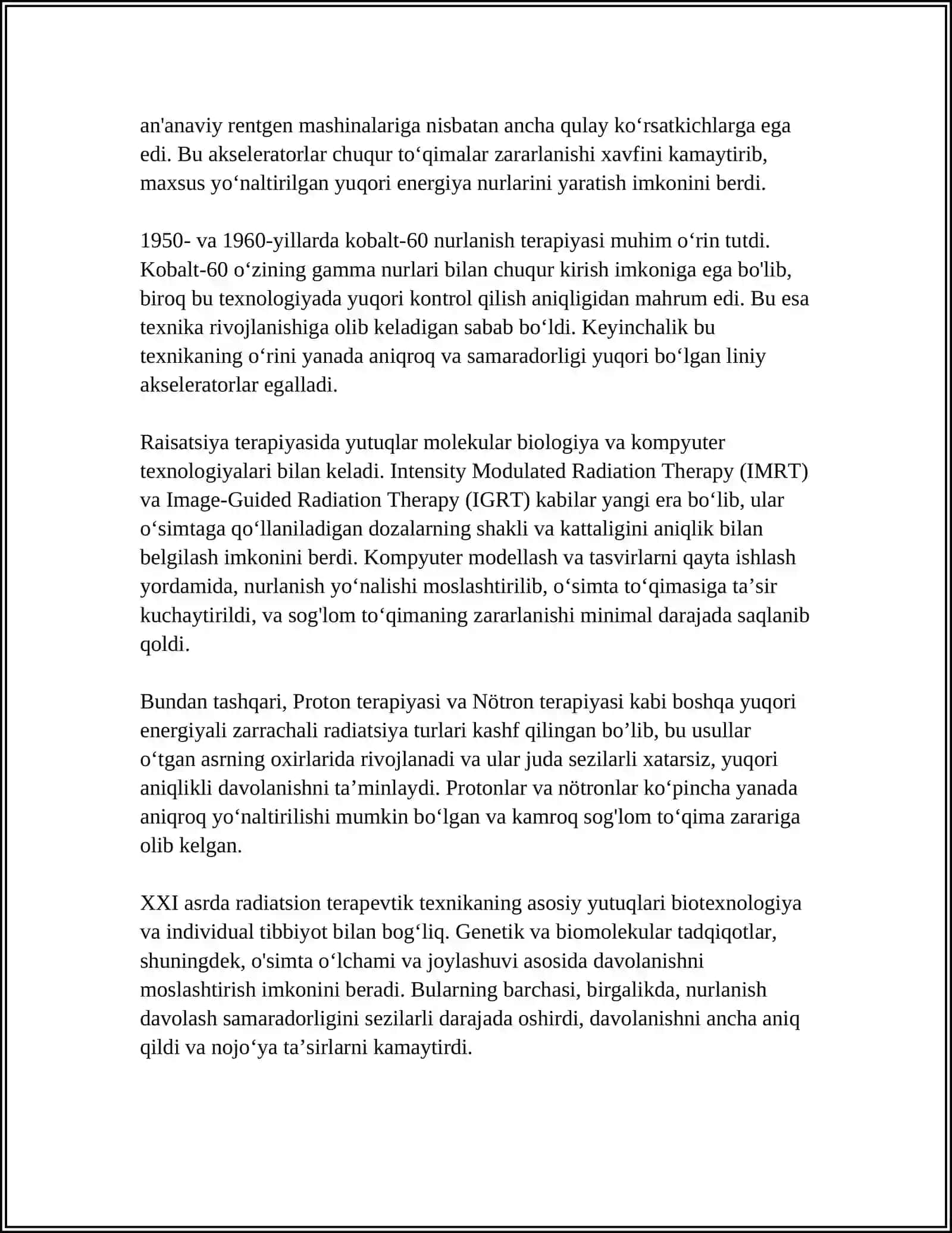 RADIATSION TERAPEVTIK TEXNIKA.NUR TERAPIYASI BIOLOGIK ASOSLARI 4