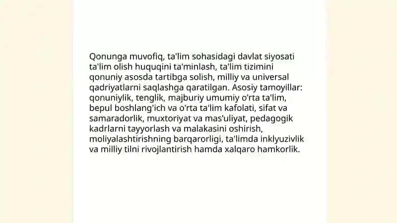 O'zbekiston Respublikasining Talim to'g'risidagi qonuni va uning mohiyati 4