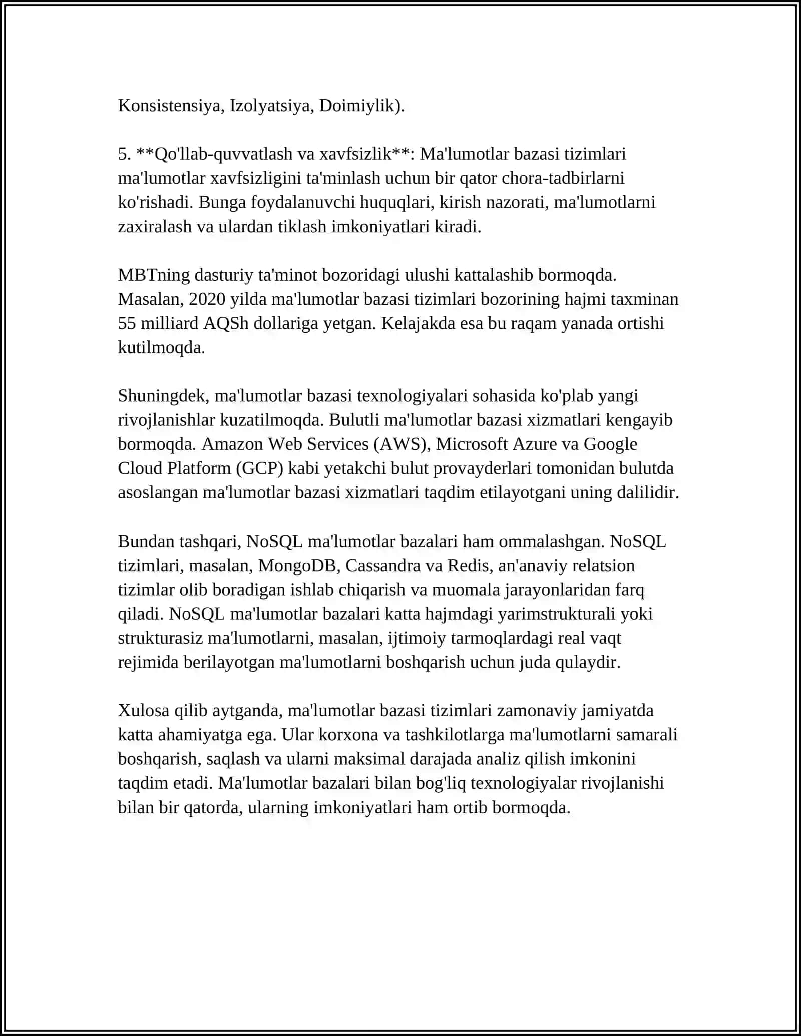KATTA HAJMDAGI MA'LUMOTLAR BILAN ISHLASH TEXNOLOGIYALARI MAVZUSIDA 4