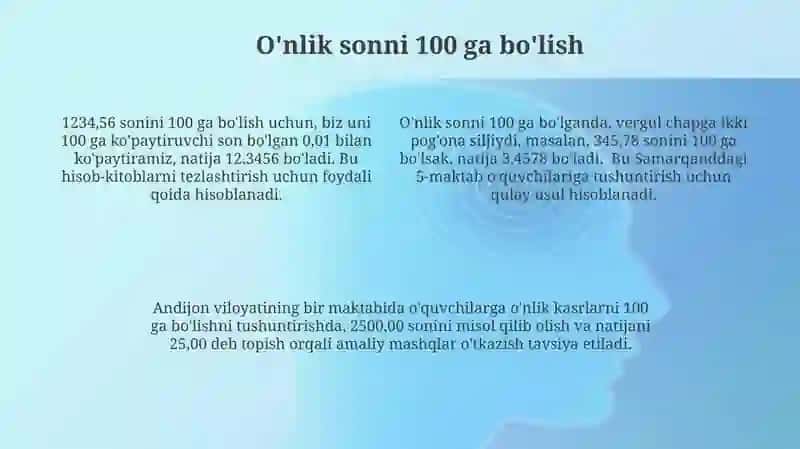 O`nli kasrni 10, 100, 1000 ga bo`lish 4