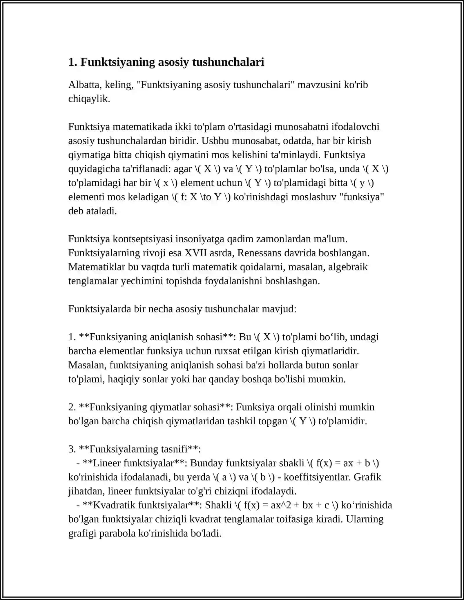 FUNKSIYALAR BILAN ISHLASH. FUNKSIYA TAVSIFI VA ULARNI QAYTA YUKLASH 4
