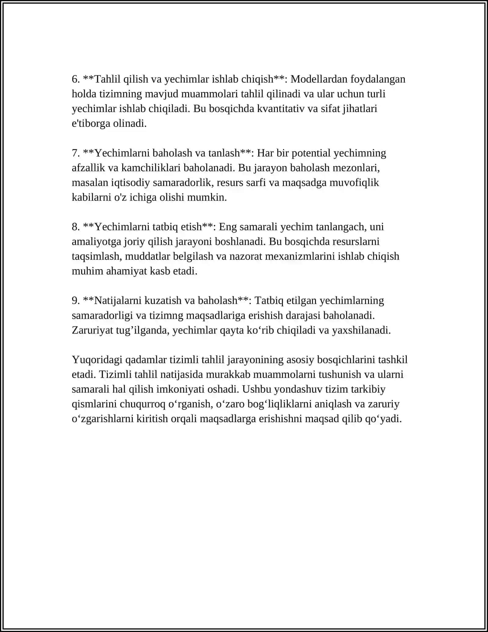 TIZIMLI TAHLIL MUAMMOLARINI YECHISH VA ULARNI TUZISH DARAJASIGA KOʻRA METOLOGIYASI 4