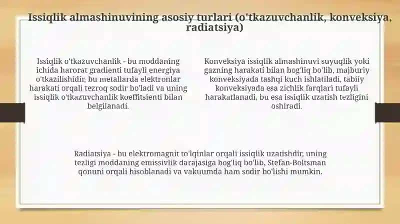 Issiqlik almashinish jarayonlarining klassifikatsiyasi va sanoatdagi ahamiyati 4