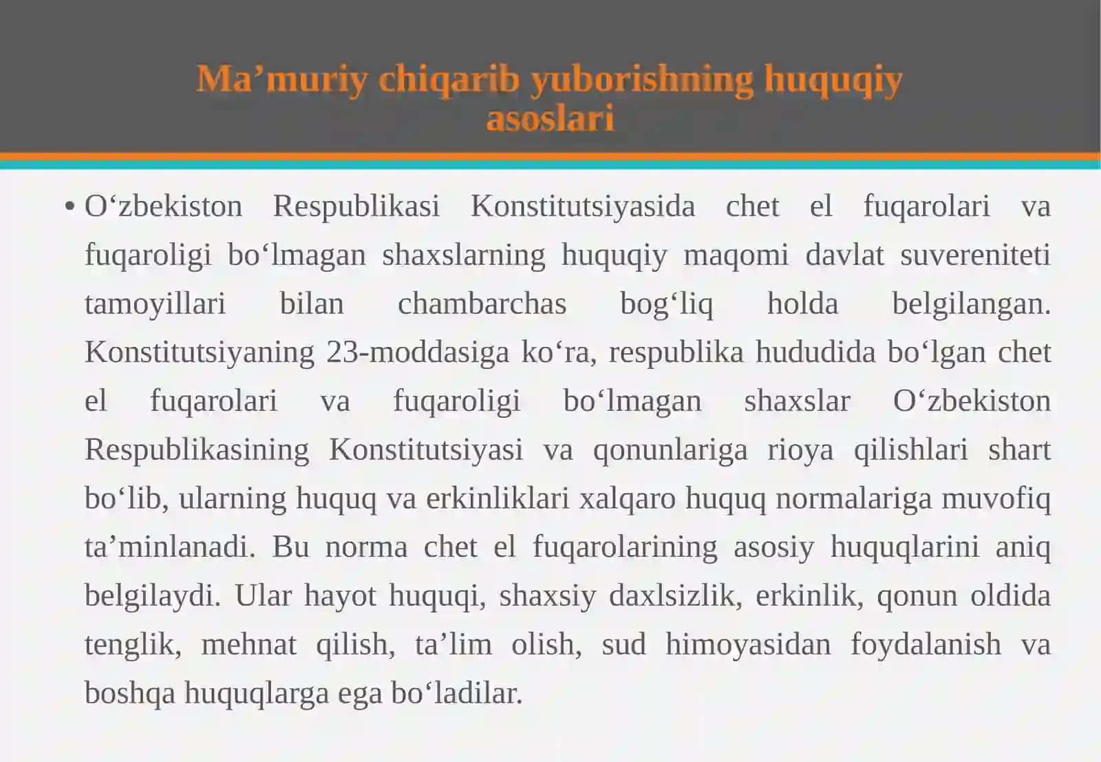 Chet el fuqarolarini va fuqaroligi bo’lmagan shaxslarni o’zbekiston respublikasi hudu 4