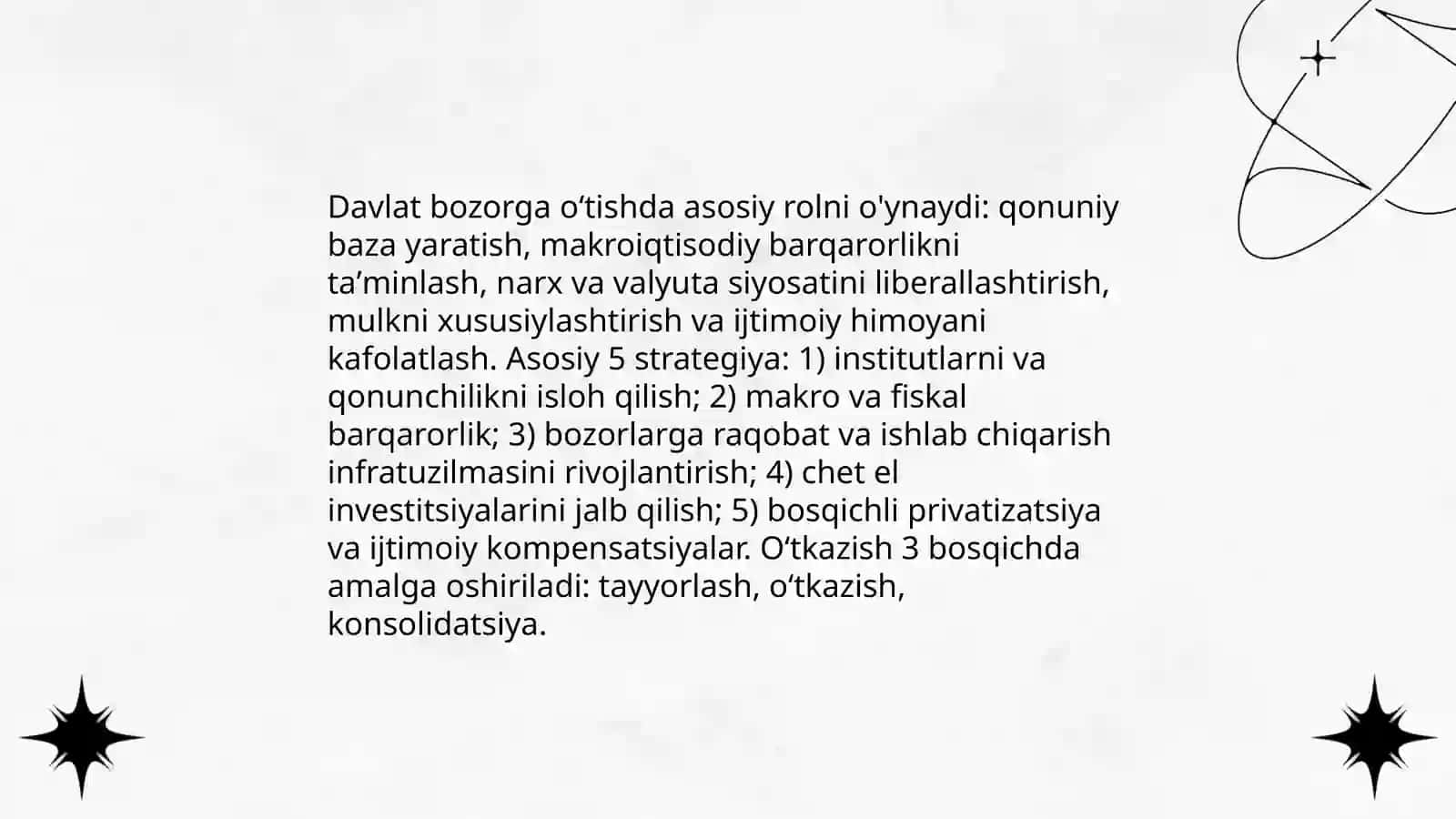 Oʻzbekiston Respublikasi bozor munosabatlari shakllanishi. Uning yoʻnalishilar bosqichlari va hususyatlari 4