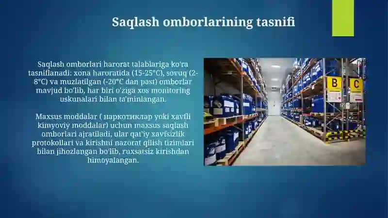Farmatsevtik ishlab chiqarish Omborlarda moddalarni saqlash uchun Ishlatiladigan jihozlar 4