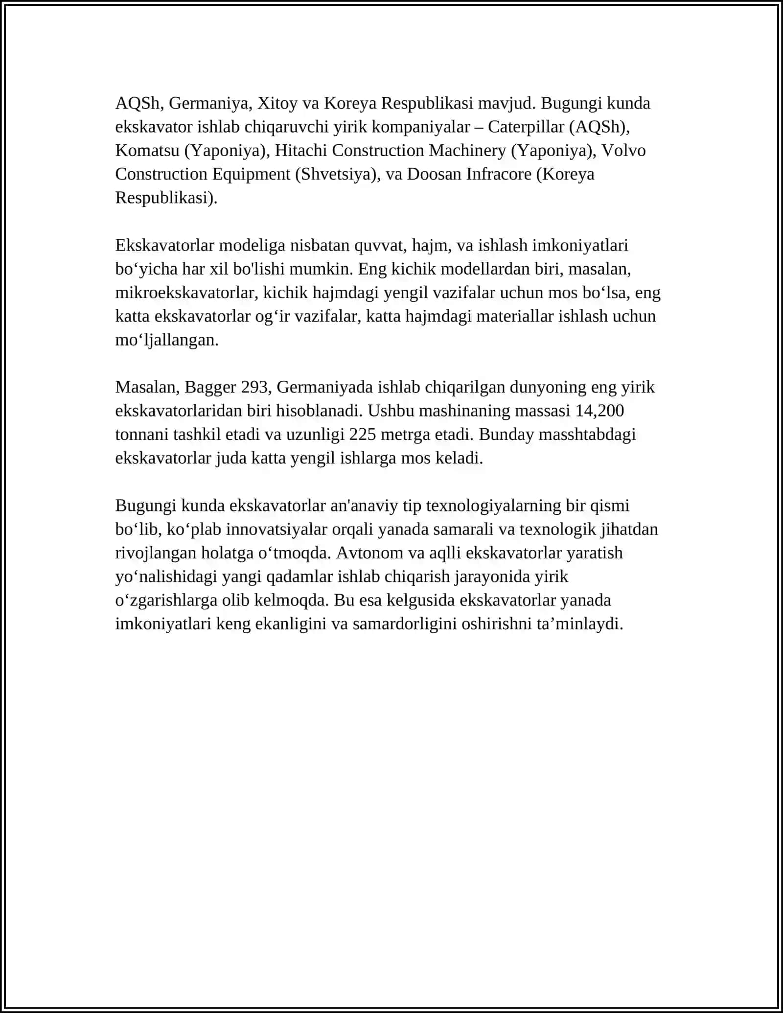 DUNYONING YETUK FIRMA VA KOMPANIYALARINING EKSKAVATORLARI TURLARI QOLLANISHI VA TASNIFI 4