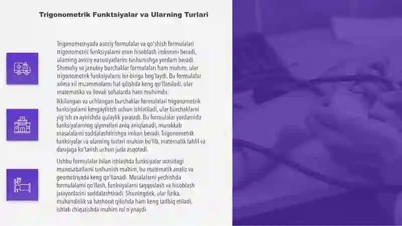 Trigonometriya.Asosiy trigonometrik Qoʻshish formulalari.Ikkilangan va uchlangan burchaklar formulalari 4