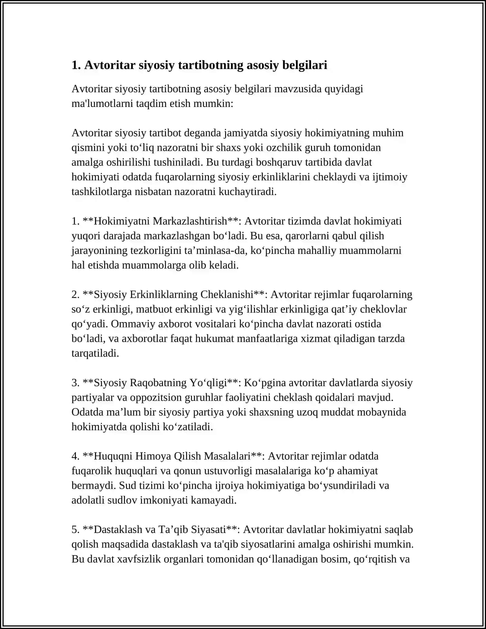 AVTORITAR SIYOSIY TARTIBOTNING ASOSIY BELGILARI 4