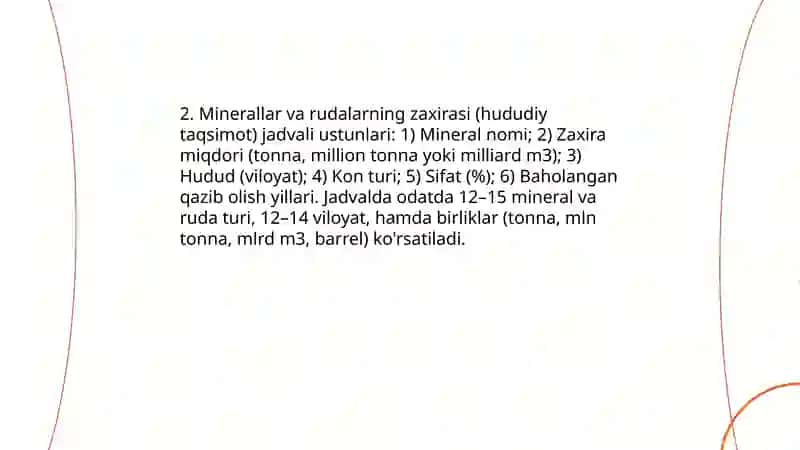 O'zbekistantonning tabiy resurslari jadvalli 4