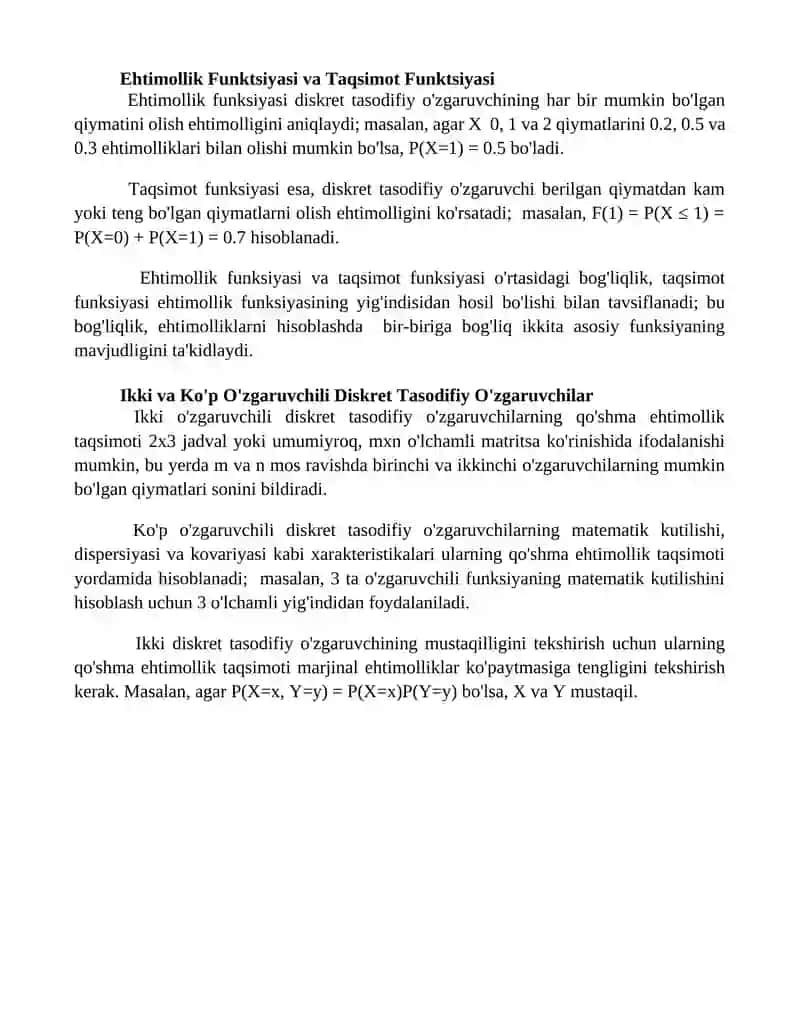 Diskret tasodifiy miqdorlar. Iqtisod yo’nalishlarida qo’llanilishi 4