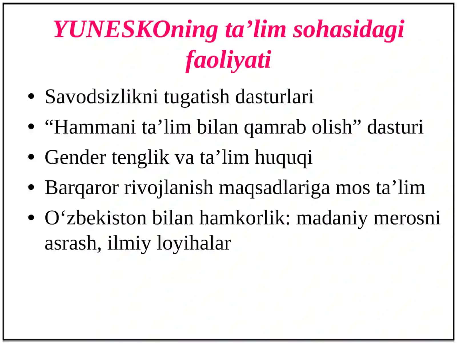 Komparativistik pedagogika fani rivojlanishida xalqaro tashkilotlar va ularning faoliyati 4
