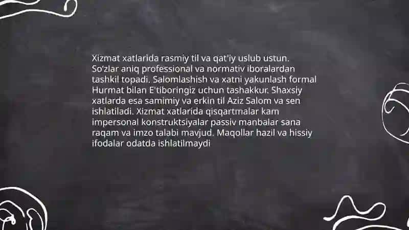 Xizmat xatlarining shaxsiy xatlardan farqli va oʻxshash jihatlari 4