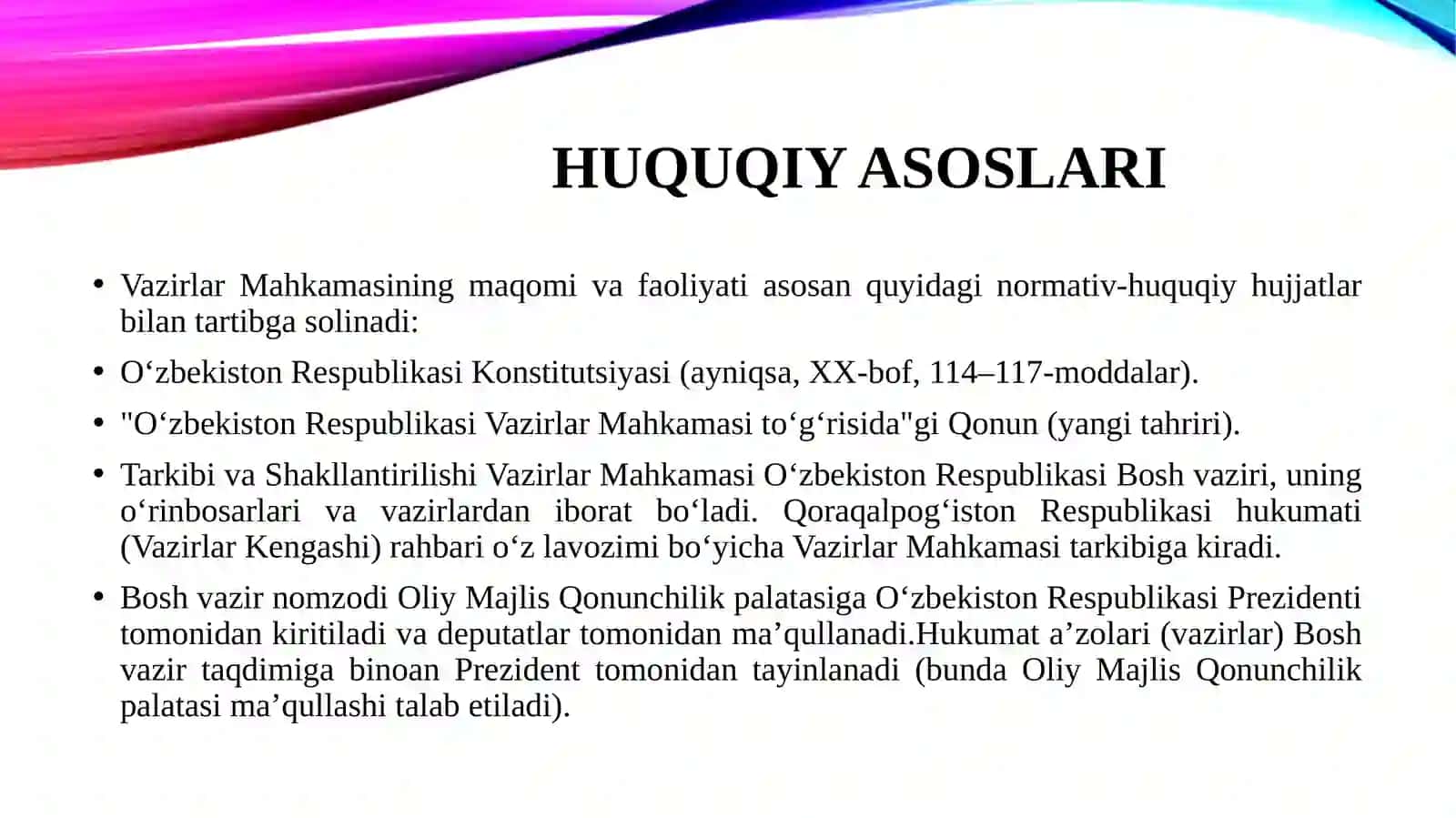 Ma’muriy huquqda Vazirlar Mahkamasi huquqiy maqomi 4