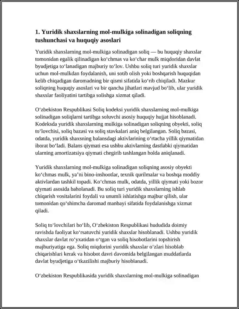 Yuridik shaxslarning mol-mulkiga solinadigan soliqning tushunchasi va huquqiy asoslari 4