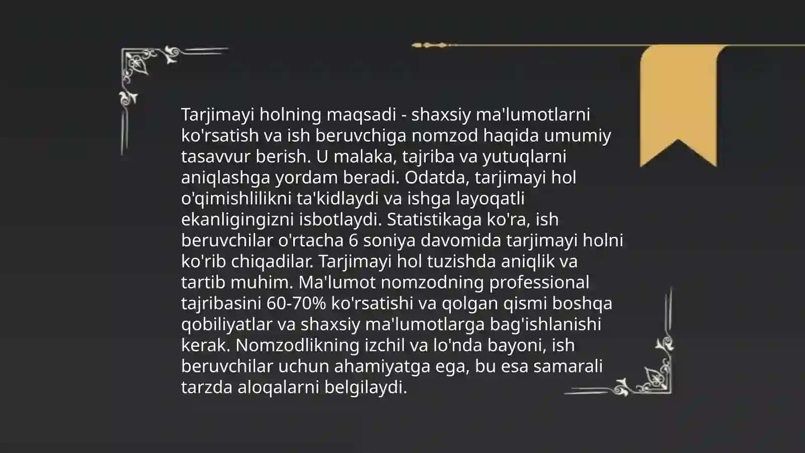 Tarjimayi hol, tushintirish xati va tilxat haqida maʼlumot va ularning yozilish tartibi 4