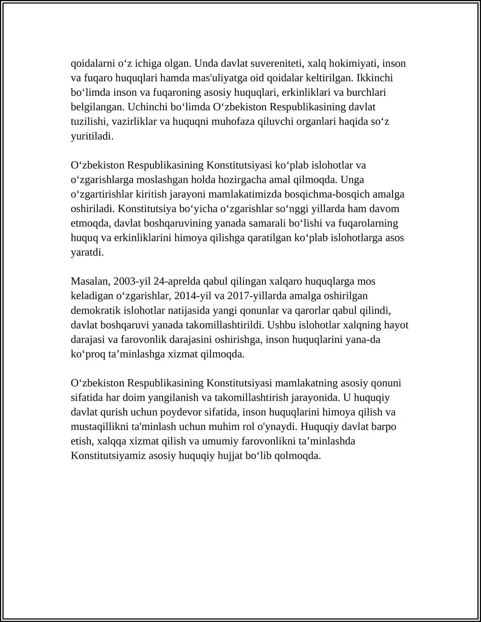 MUSTAQIL ISH Mavzu: O‘ZB RES KONSTITUTSIYASINING MAZMUNI VA ASOSIY JIHATI 4