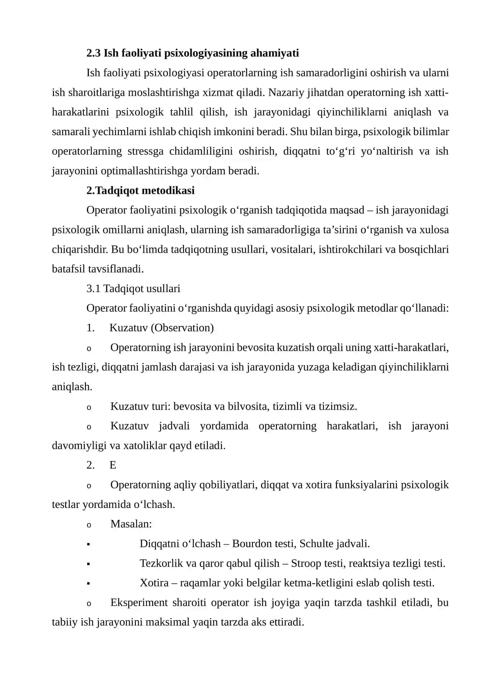Operator faoliyatini psixologik o’rganish metodi 4
