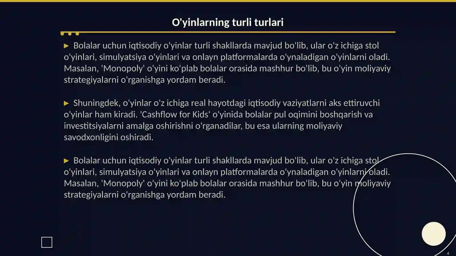 Bolalar uchun iqtisodiy o'yinlar 4