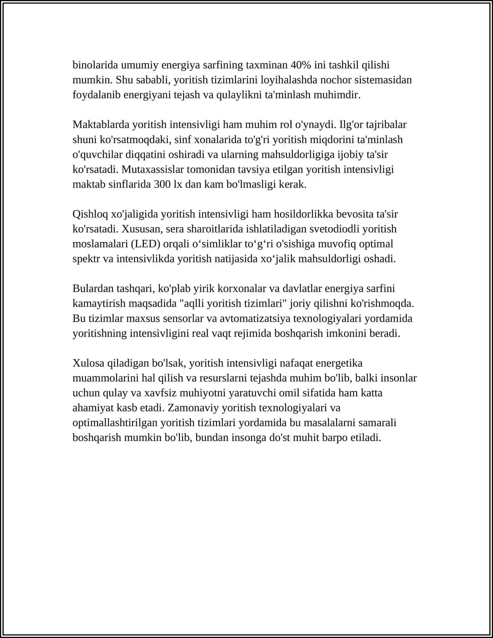 MUSTAQIL ISH Mavzu: YORUGʻLIKGA QO'YILADIGAN TALABLAR 4