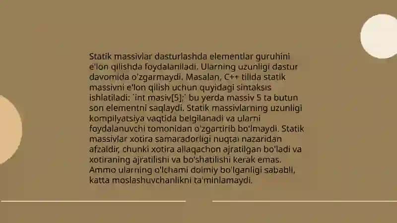 Massivlarni tashkil etish. Matritsalarni tashkil etish. Vektorlarni tashkil etish 4