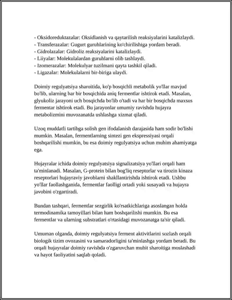 PERMANENT REGULYATSIYASI FERMENTLAR ISHTIROKIDA BO'LADIGAN REAKSIYA 4