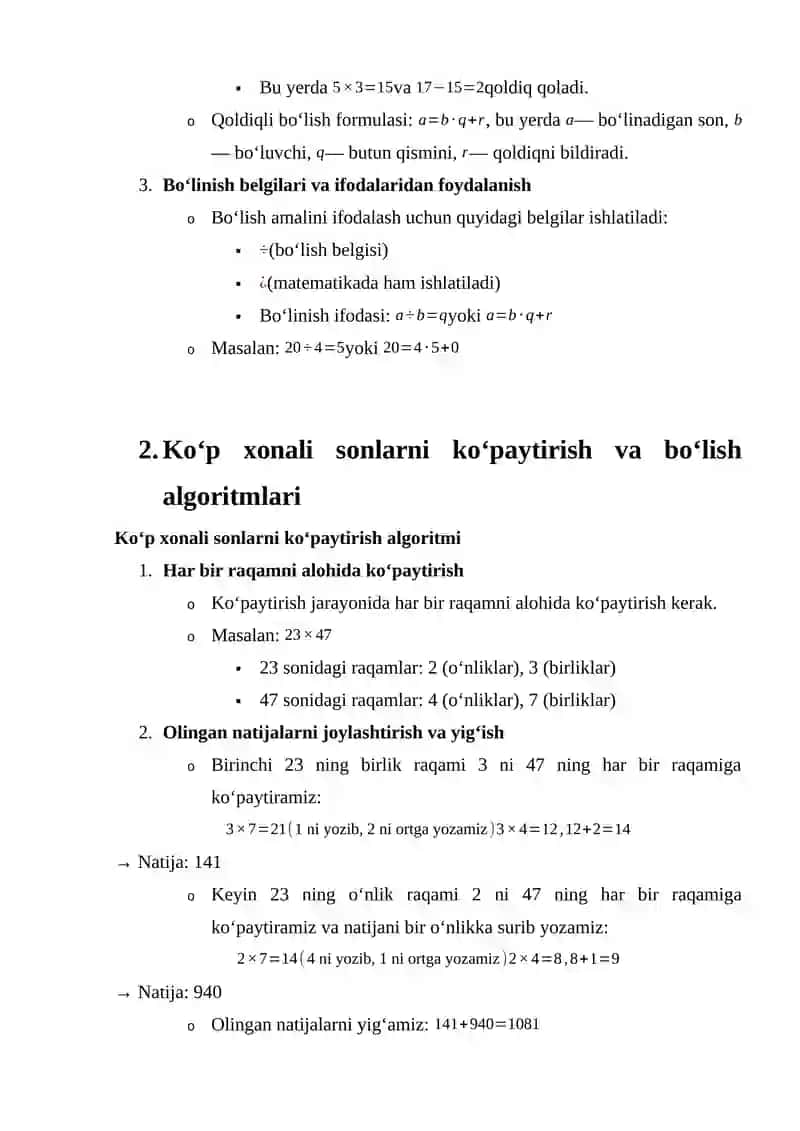 Natural sonlarni ko’patirish va bo’lish amallarini aniqlash usullari 4