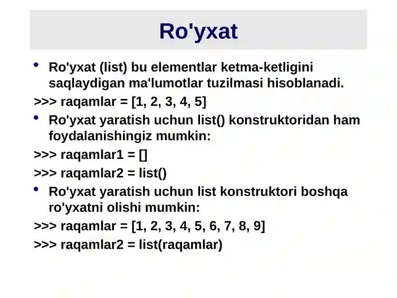 Python dama’lumotlar tuzilmalari va turlari 4