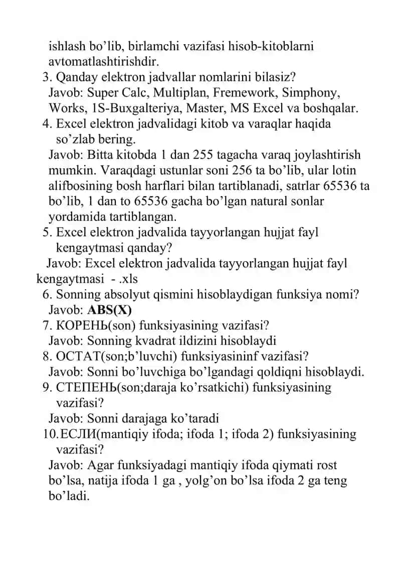 MS Excelda matematik amallar va funksiyalarni qo’llash mavzusini takrorlash 4