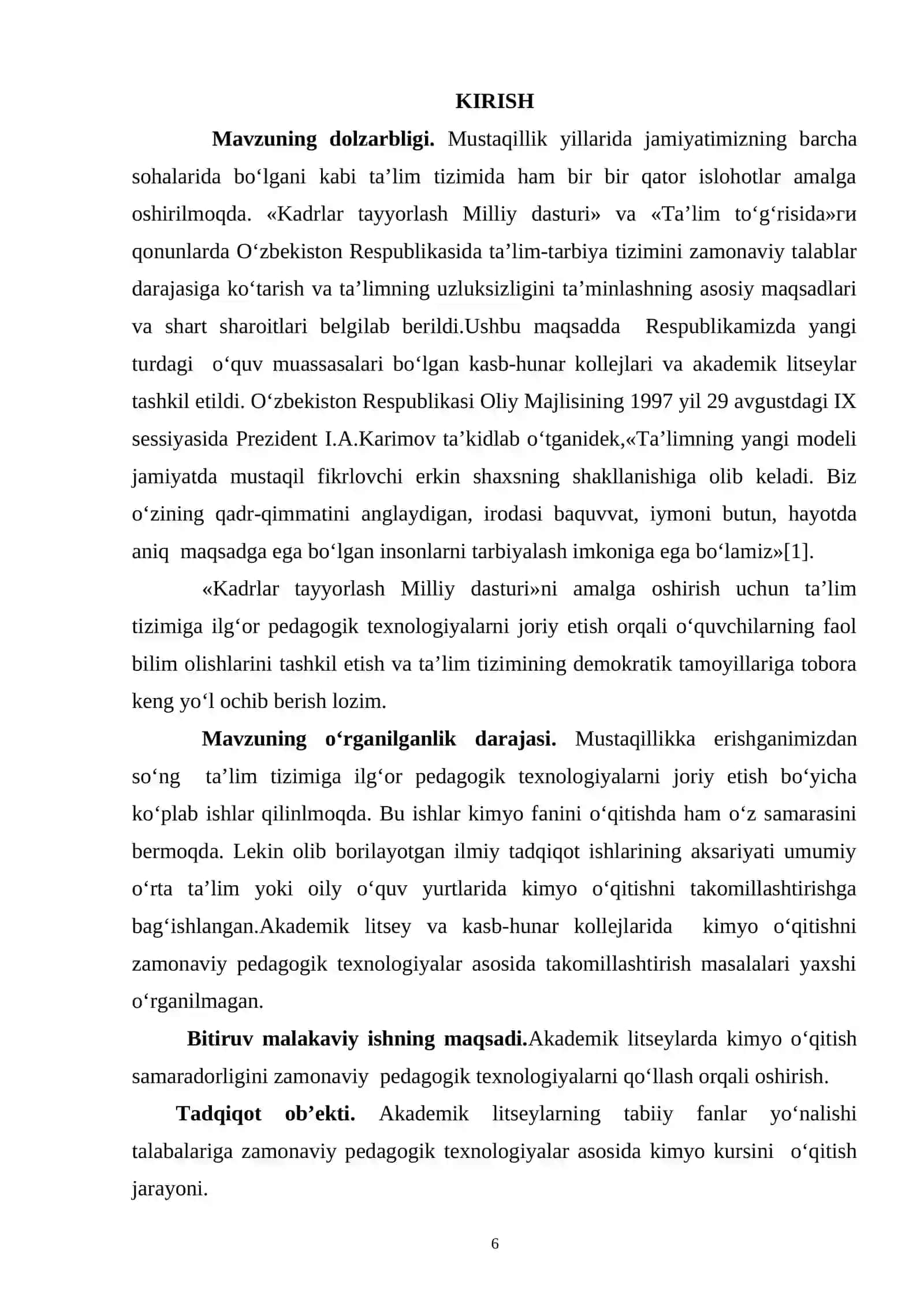 Akademik litseylarda kimyo o‘qitishni zamonaviy pedagogik texnologiyalar asosida takomillashtirish 4