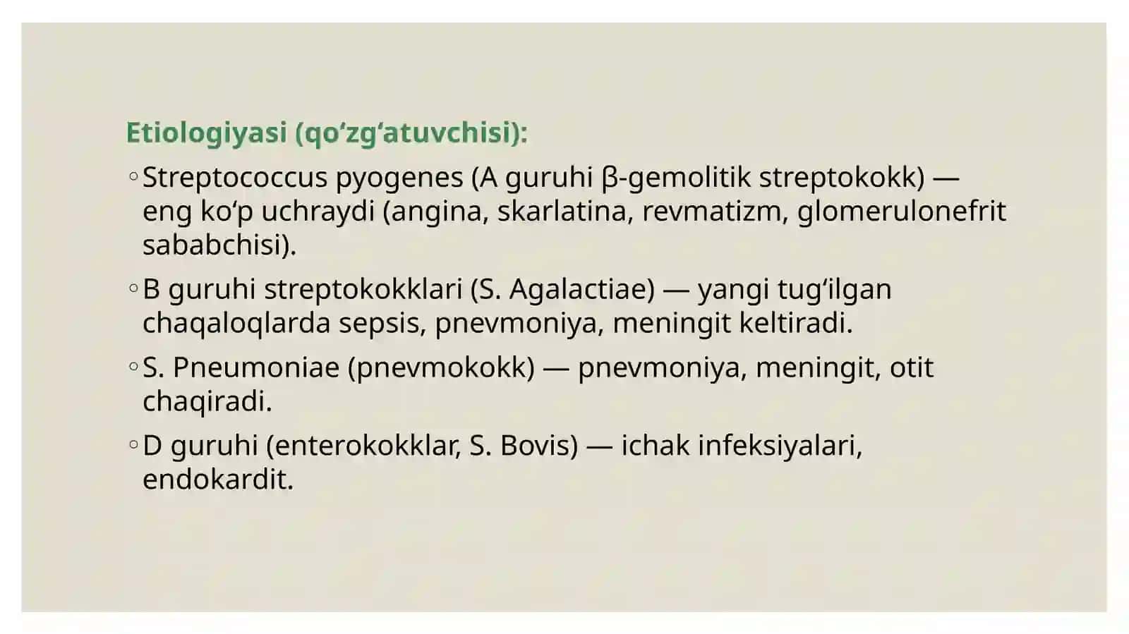 Streptokokkli infeksiya. Etiologiya, epidemiologiya, klinikasi, diagnostika, davolash 4