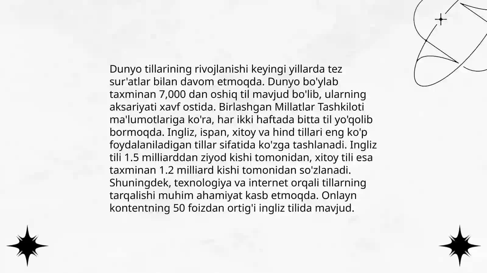 Tillarning shakllanishi va rivojlanishi. Dunyo tillari tavsifi va tillar tasnifi 4