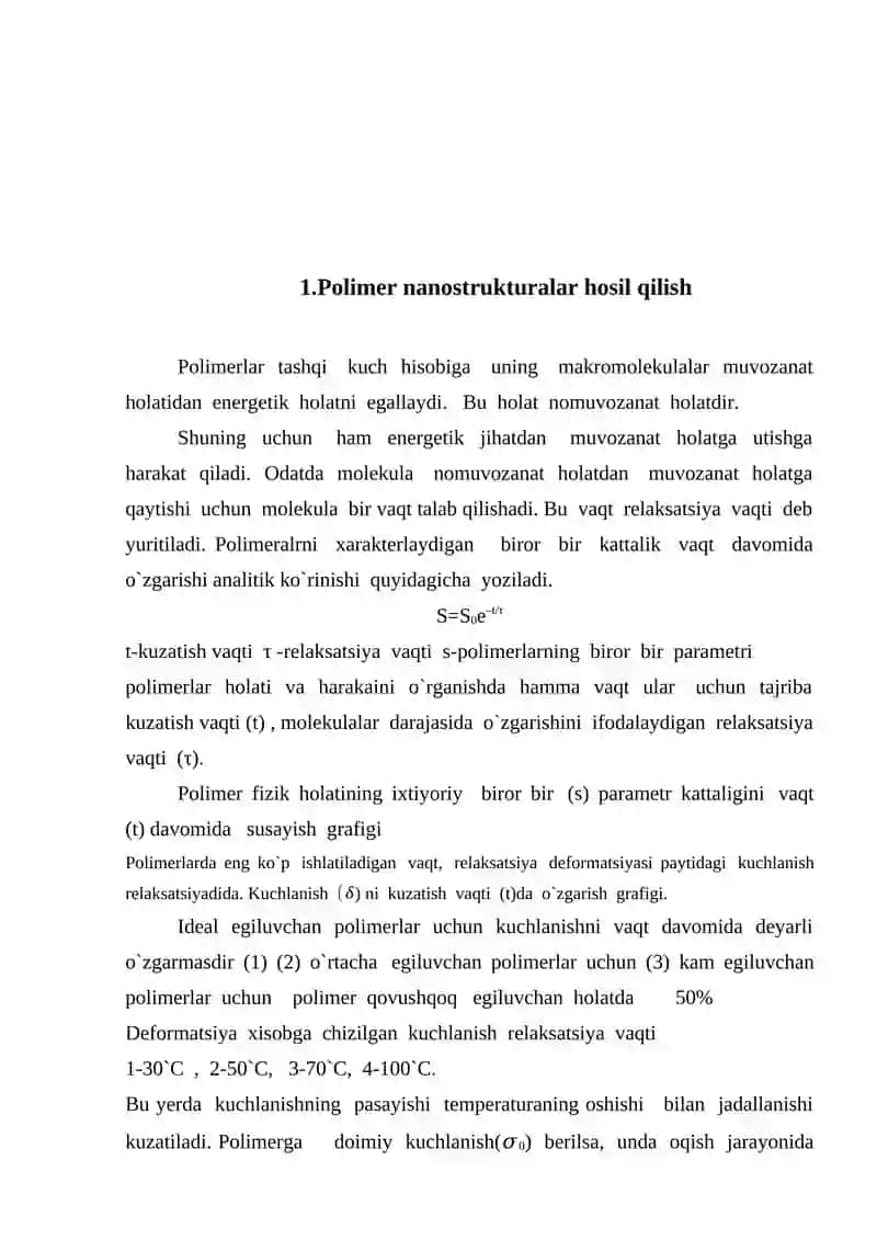 Polimer nanostrukturalar hosil bo’lishi va ularning fizik xossalari 4