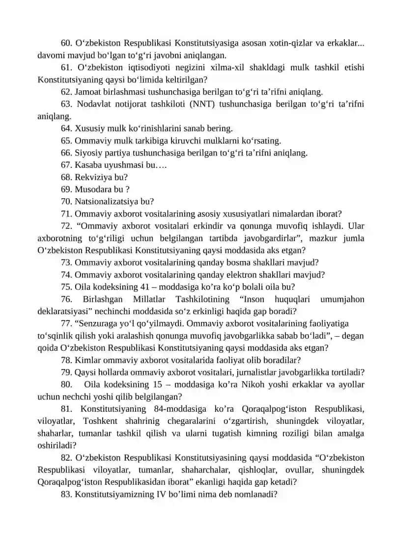 Konstitutsiyaviy Huquq Fanidan Oralik Nazorat Savollari 4
