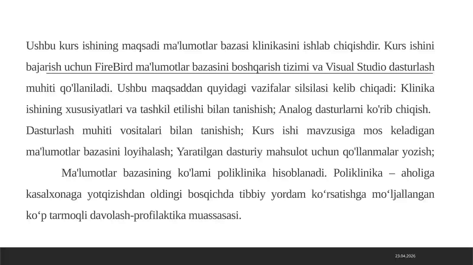 Poliklinikalardama’lumotlar bazasini ishlab chiqish 4