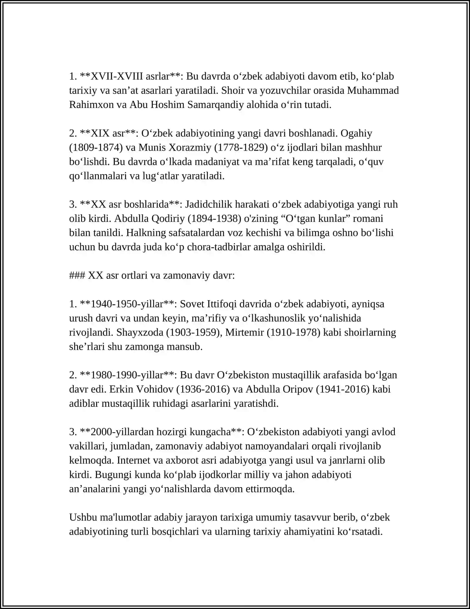 MUSTAQIL ISH Mavzu: ADABIY JARAYON 4