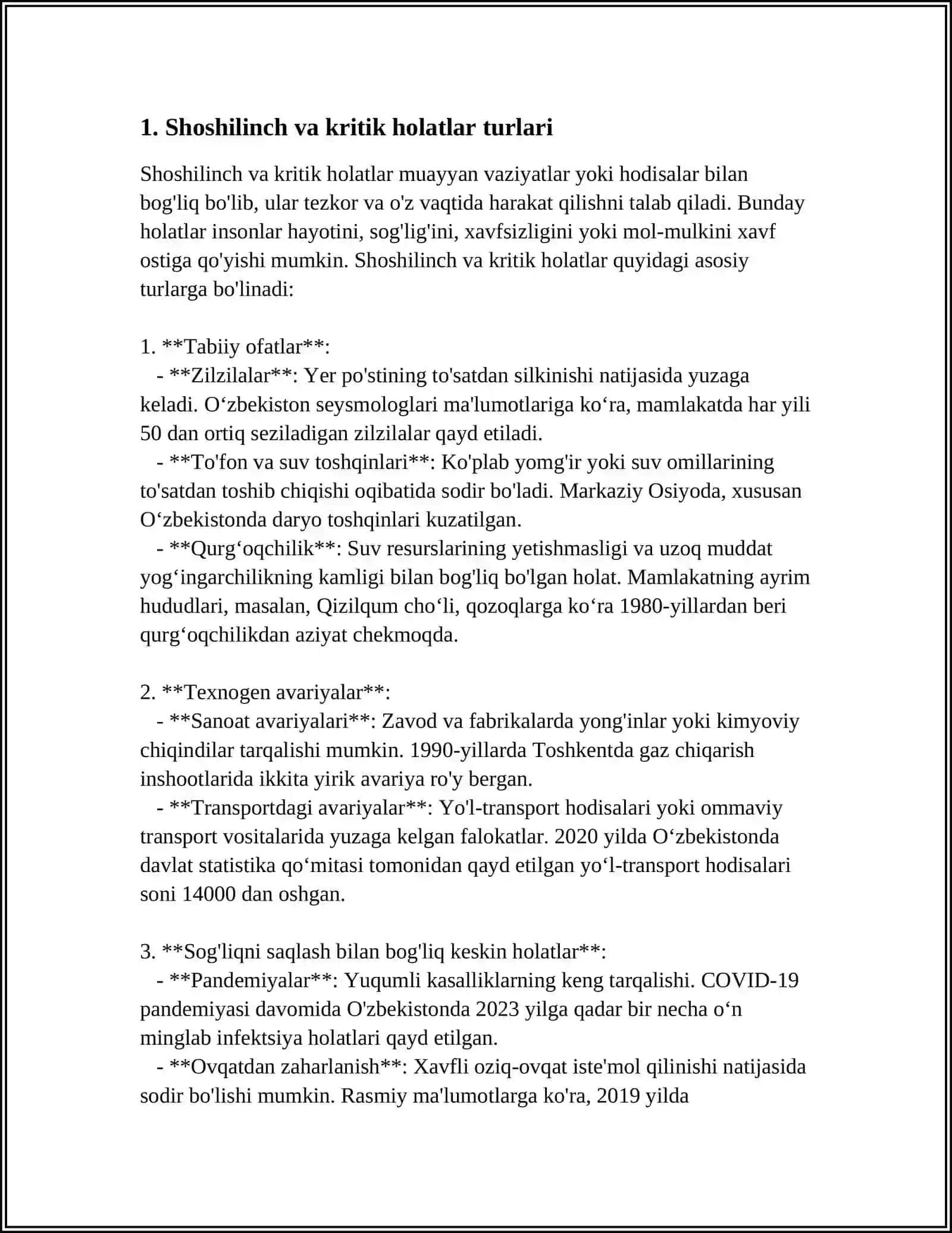 SHOSHILINCH VA KRITIK HOLATLAR XAQIDA MALUMOT 4