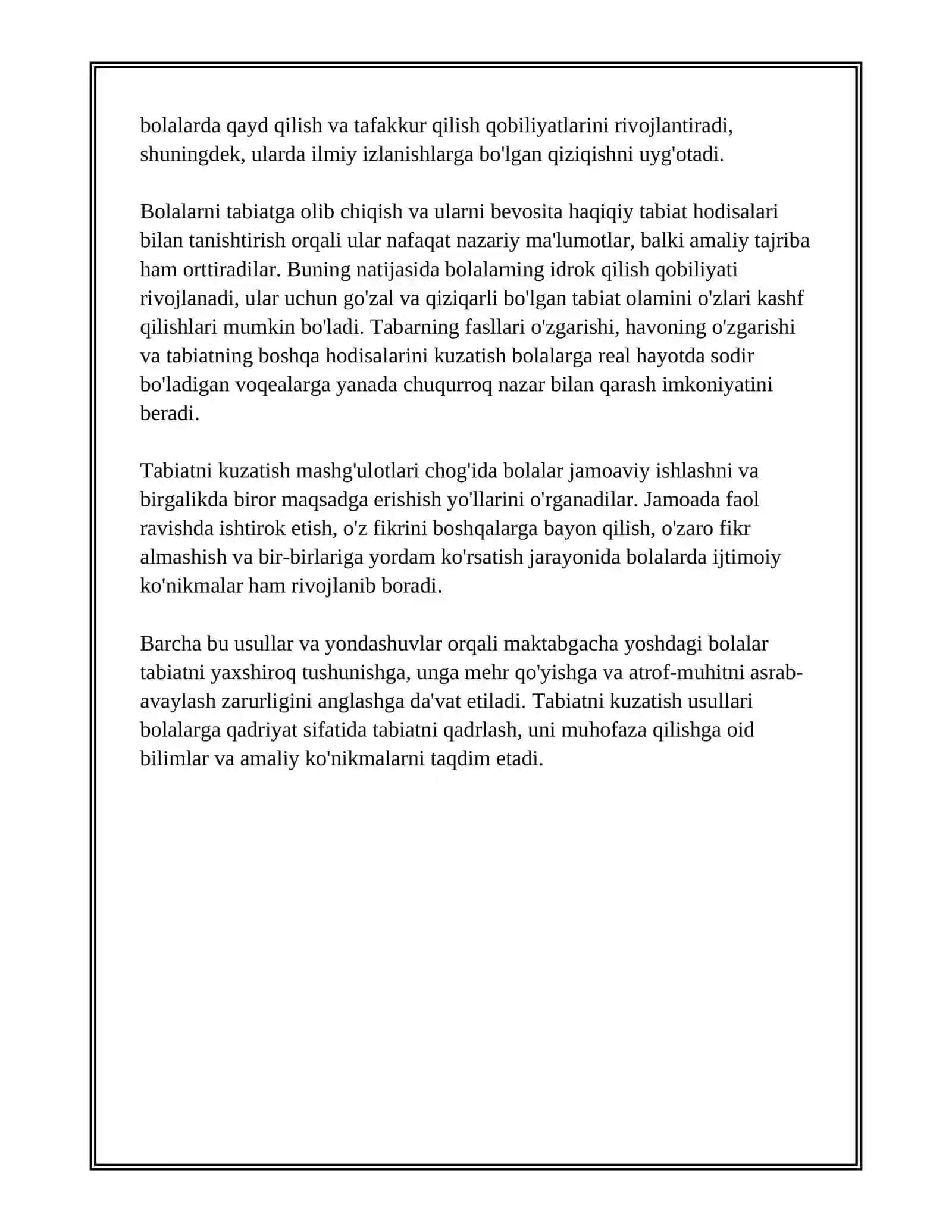 MAKTABGACHA YOSHDAGI BOLALARNI TABIAT BILAN TANISHTIRISH METODLARI VA VOSITALARI 4